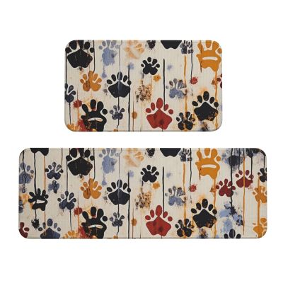 Dog Bone Paw Print Kitchen Mats, Set of 2, Non-Slip Crystal Velvet Floor Mats for Kitchen, Home & Office