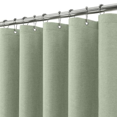 VANZAVANZU Linen-Style Shower Curtain with Metal Rings, Waterproof Weighted Bathroom Curtain Set, 152 x 182 cm (Sage Green)