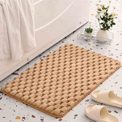 Non-Slip Khaki Bathroom Rug, Thick Washable Microfiber Bath Mat