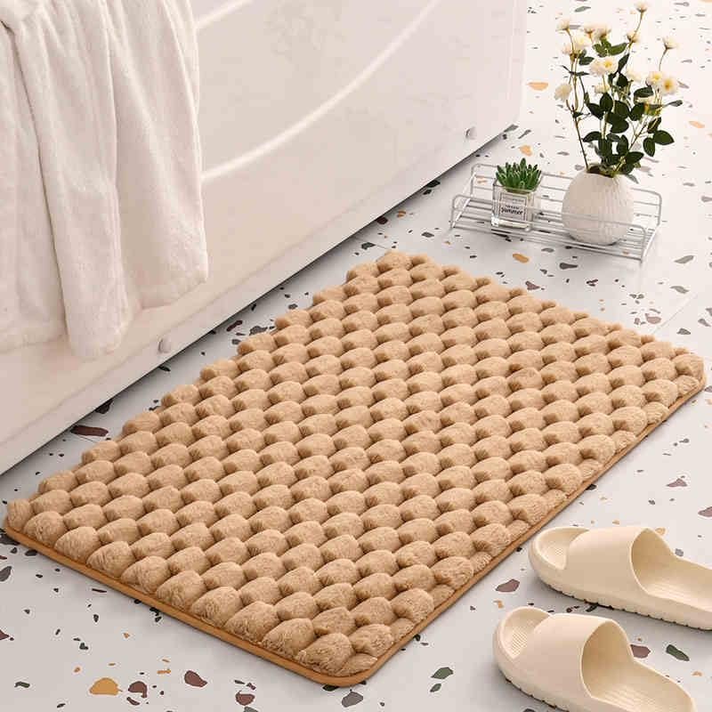Non-Slip Khaki Bathroom Rug, Thick Washable Microfiber Bath Mat