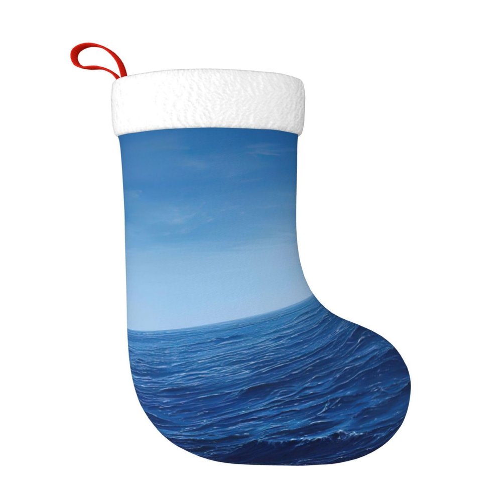 Tnnutp Blue Ocean Sea Christmas Stockings with White Plush Cuff, Black, One Size