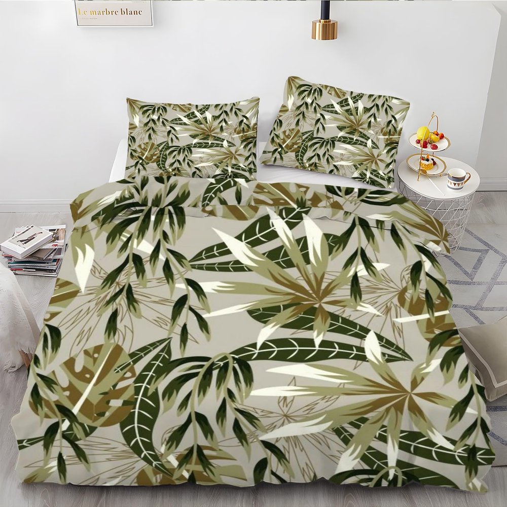 EXSANLIEAY Green Bedding Set 220 x 240 cm, Reversible Microfiber Duvet Cover with Zipper, 2 Pillowcases