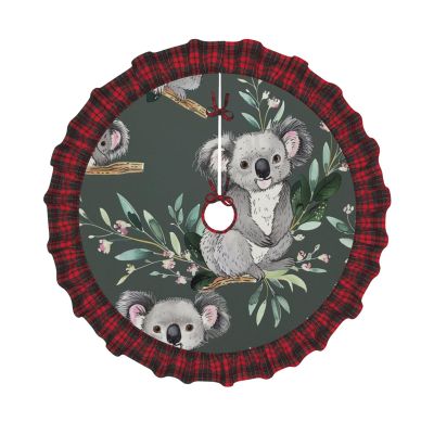 Koala-Printed Christmas Tree Skirt, 121.9 cm, Red Plaid