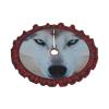Printed Wolf Christmas Tree Skirt with Blue Eyes, 30 in, Red Plaid Trim view 2