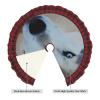 Printed Wolf Christmas Tree Skirt with Blue Eyes, 30 in, Red Plaid Trim view 3