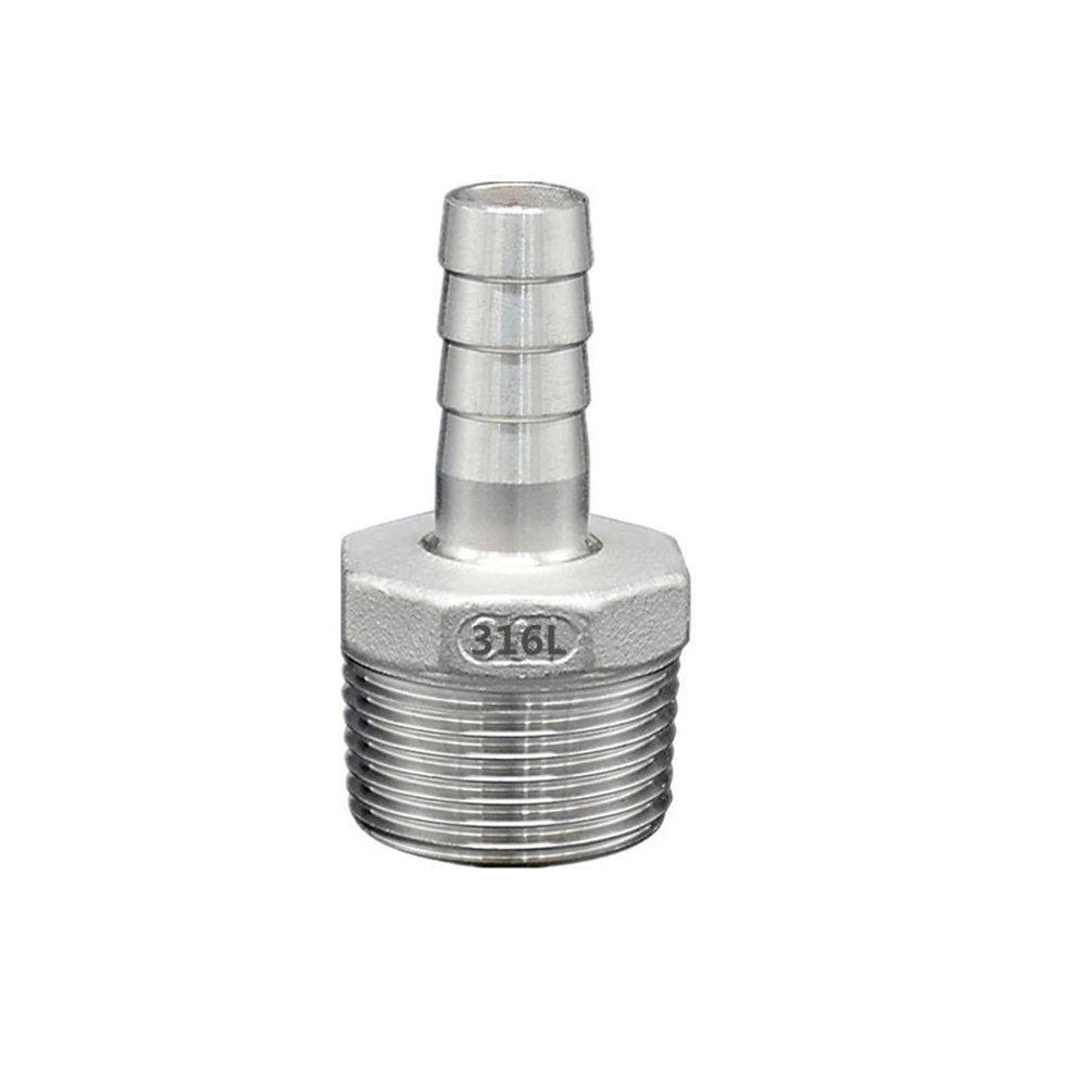 1/4"–2" Male Thread to Barb Hose Tail 316 Stainless Steel Water Pipe Fitting Reducer, Pagoda 316L Joint Coupling Connector ICXLPMC (1/2" to 13 mm)