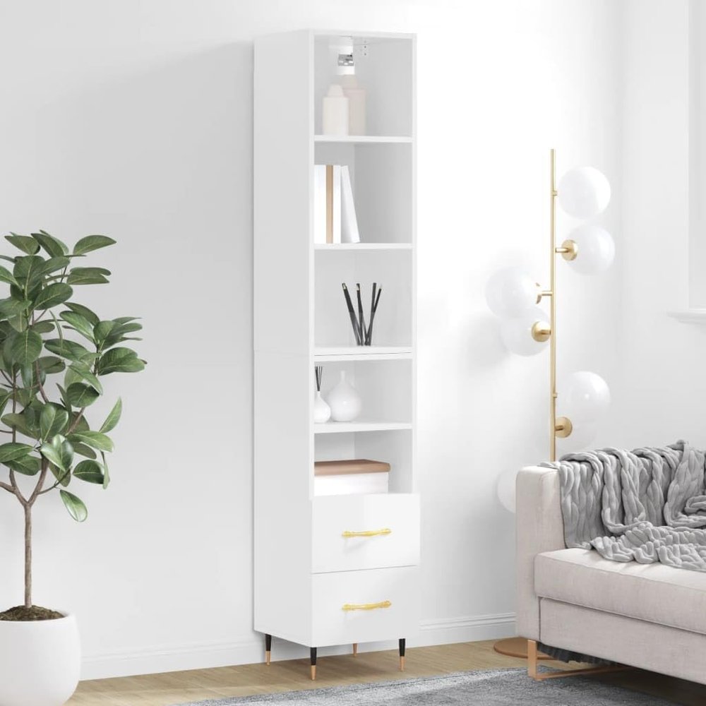 LLEZKBR Furniture Select Highboard, High-Gloss White, 34.5 x 34 x 180 cm, Engineered Wood