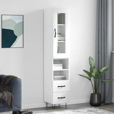 LLEZKBR Furniture Select Highboard, High-Gloss White, 34.5 x 34 x 180 cm, Engineered Wood