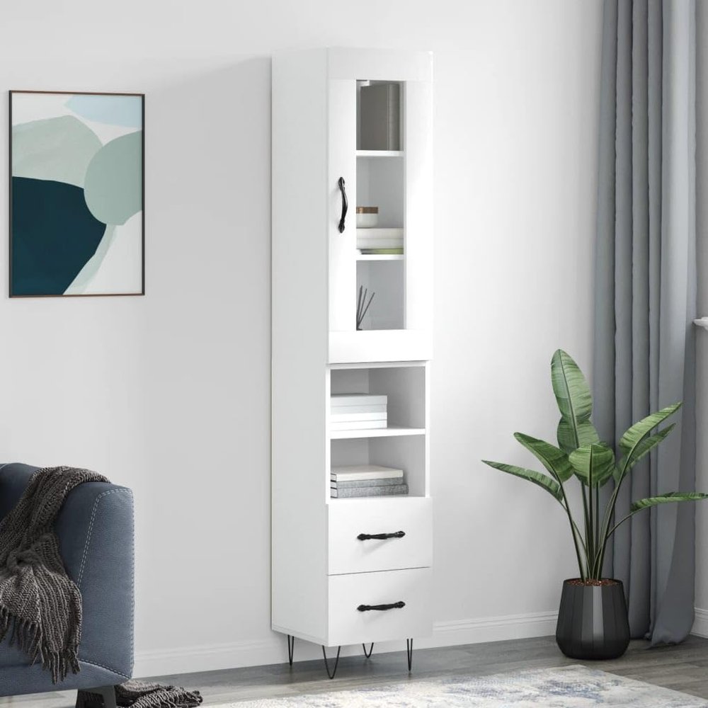 LLEZKBR Furniture Select Highboard, High-Gloss White, 34.5 x 34 x 180 cm, Engineered Wood