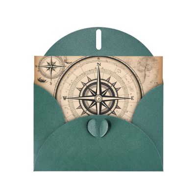 WZYWHJ Dark Green Nautical Compass Greeting Card