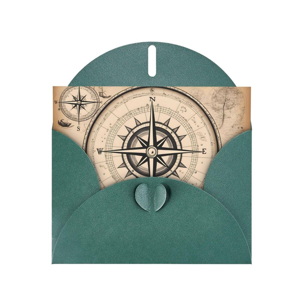 WZYWHJ Dark Green Nautical Compass Greeting Card