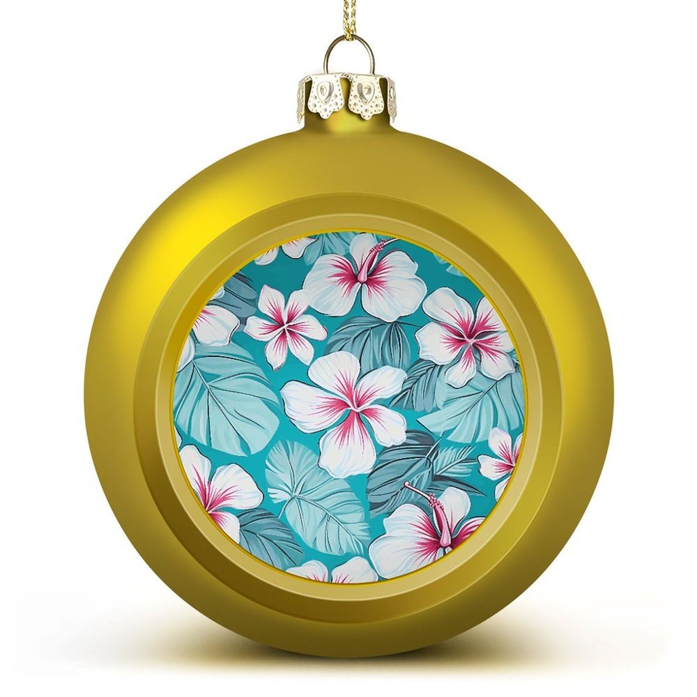 6 cm Tropical Hibiscus Christmas Ornament, Shatter-Resistant Gold Plastic