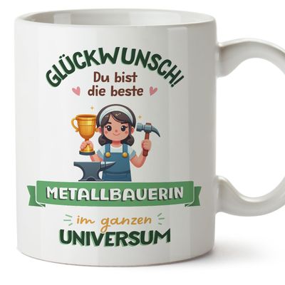 Mugffins Metalworker Mug for Women with Saying – Best in the Universe, Trophy – 11 oz / 330 ml