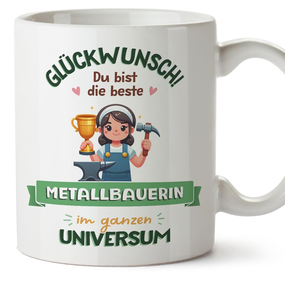 Mugffins Metalworker Mug for Women with Saying – Best in the Universe, Trophy – 11 oz / 330 ml