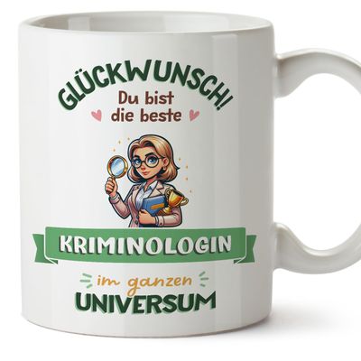 Mugffins Mug with Saying for a Female Criminologist - German - Best in the Universe, Trophy - 11 oz / 330 ml - Original Funny Employee Gift