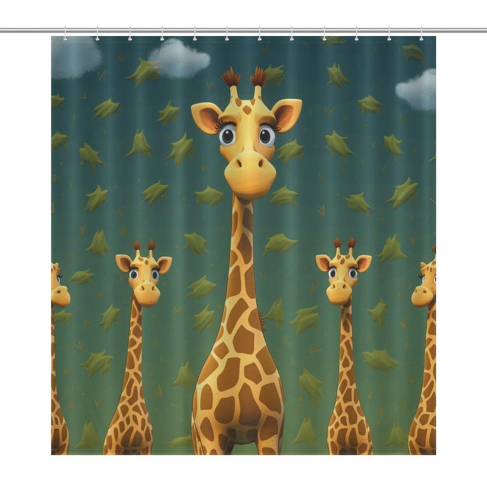 HKMNTGD Cartoon Giraffe Shower Curtain, Waterproof Fabric, Rust-Resistant Grommets, 72 x 72 in