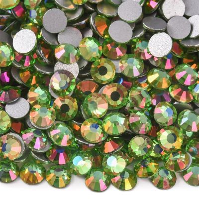 DUNSBY Hotfix Rhinestones SS3–SS34, Glass Flat-Back Gems for Nail Art, Peridot Light, Mixed Sizes, 14,400 Pieces