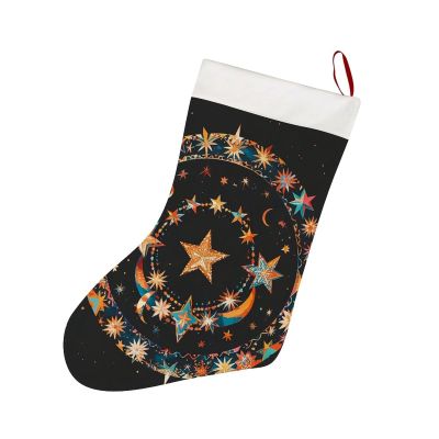 Beautiful Christmas Stocking with Stars and Moon, Red Plush Stocking