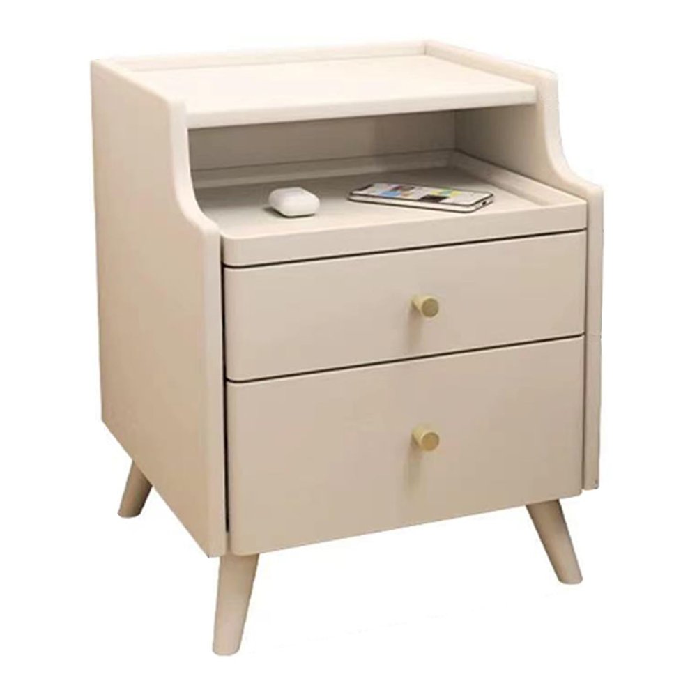 Modern White Wooden Nightstand with Pull-Out Shelf and 2 Drawers, Space-Saving, 40 cm Wide