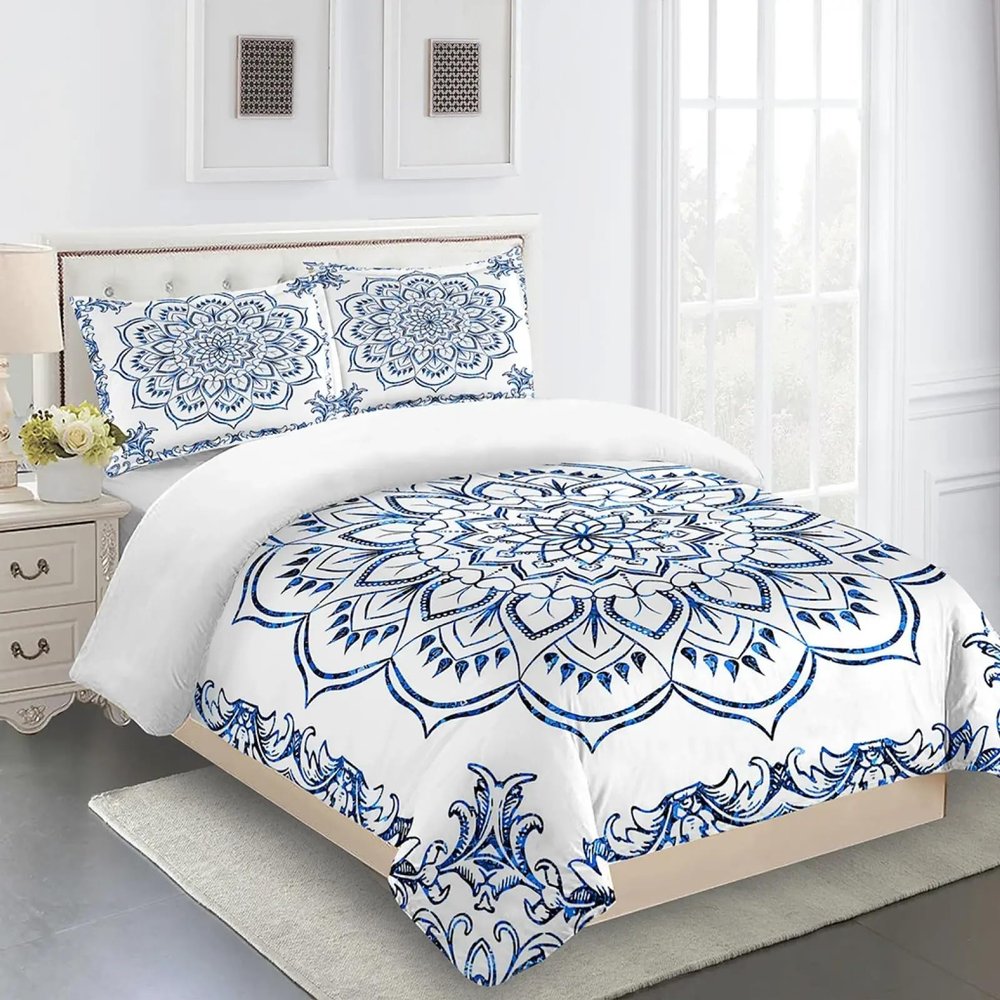 Luxurious Boho Duvet Cover, Queen Chic, White Bedding Set, 3-Piece, Soft and Breathable, 94 x 102 in + 26 x 26 in (2)