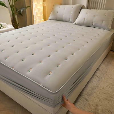Stfery Bed Sheet and Pillowcase Set 200 x 120 cm, Cotton Floral Fitted Sheet, Gray