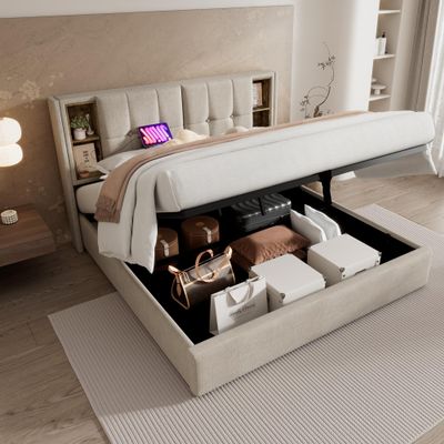 Arhatreya Upholstered Bed 160 x 200 cm with Wireless Charging and USB-C