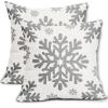 Gray Christmas Pillow Covers, 40.6 x 40.6 cm, Set of 2, White Snowflakes, Rustic Winter Farmhouse Style view 1