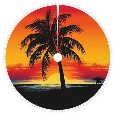 Double-Layer Christmas Tree Skirt with Sunset Palm Design, 48 in