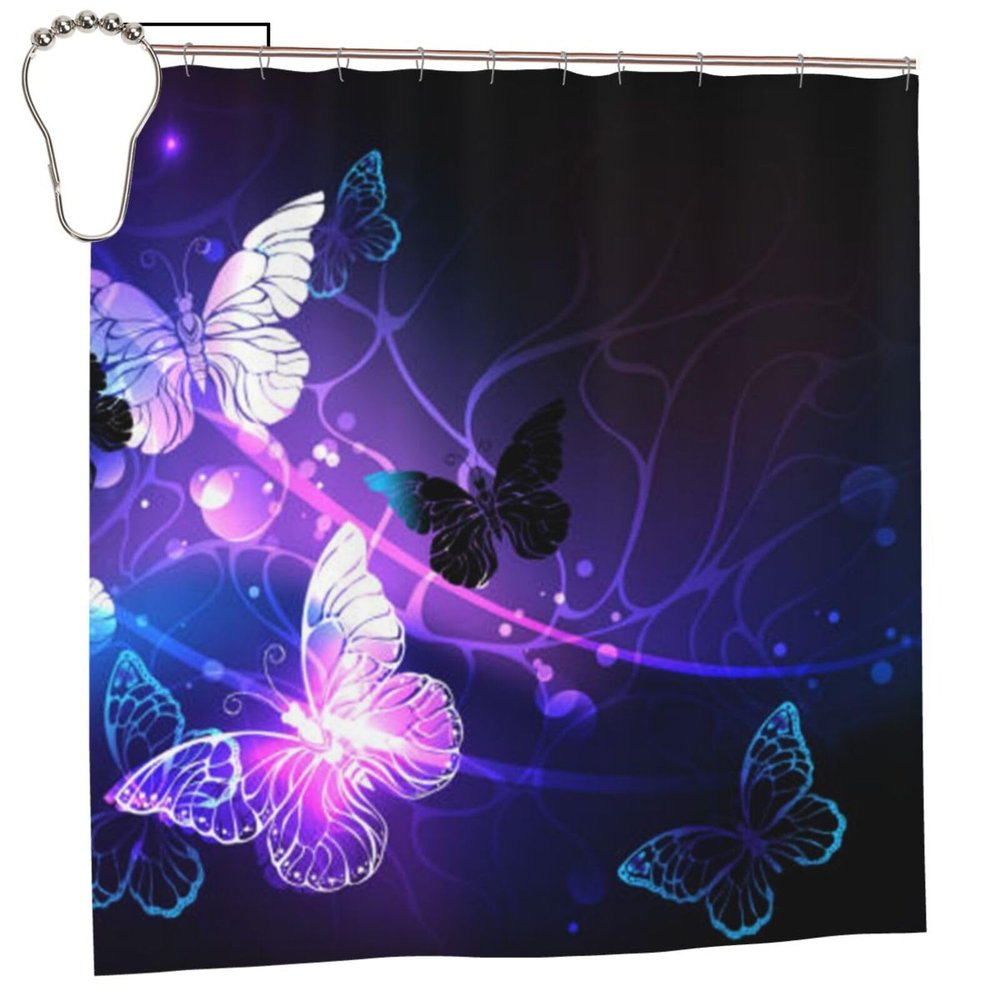 AABSTBFM Butterfly Shower Curtain, 183 x 183 cm, White/Purple