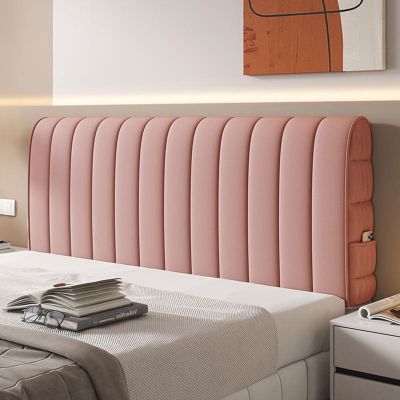 Modern Upholstered Headboard Cover for Double/King-Size Bed, Leather/Wood Design, Dustproof Fabric, Pink 2 (180 cm)