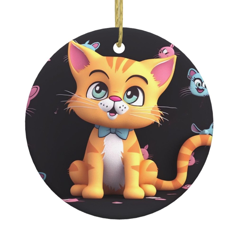 2024 Cartoon Cat Ceramic Christmas Ornament