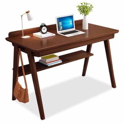 SZKTHD Solid Wood Desk with Drawers, Rubberwood, Brown, 80 x 60 x 75 cm