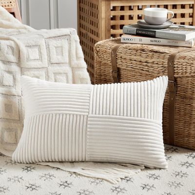 Fancy Homi Decorative Corduroy Pillow Cover, Cream White, 16 x 24 in
