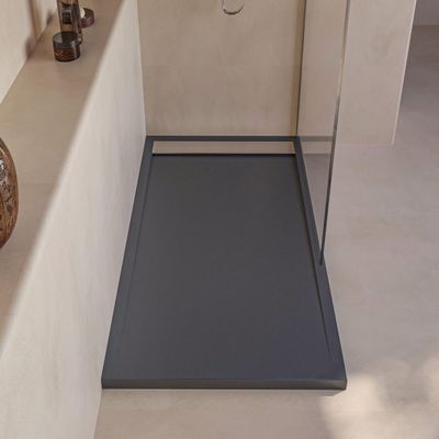 SoulHome Resin Shower Tray 150 x 80 cm, Anthracite Gray, Stainless Steel Grate