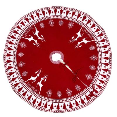 Christmas Tree Skirt, Cozy Knitted Design with Snowflakes and Deer