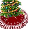 Christmas Tree Skirt, Cozy Knitted Design with Snowflakes and Deer view 3