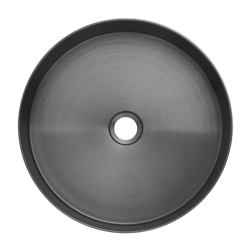 Round Black Brushed Stainless Steel Vessel Sink with Pop-Up Drain