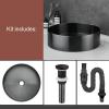 Round Black Brushed Stainless Steel Vessel Sink with Pop-Up Drain view 3