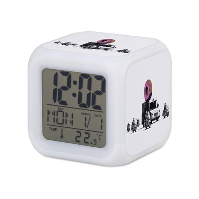 Fabulous Banksy Donuts Cube Alarm Clock, Illuminated White, Escort Police Capitalism, 7.8 x 7.8 x 7.8 cm, Multicolor LED