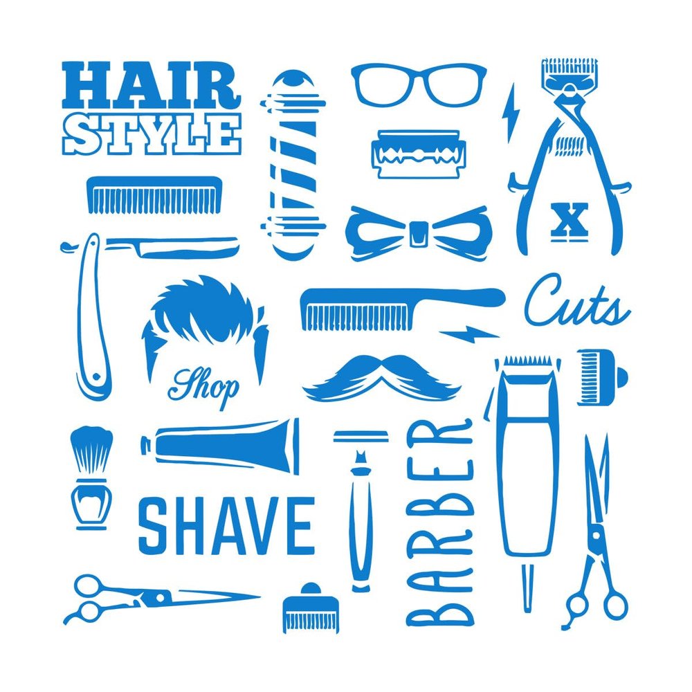 Vinyl Wall Decal with Barber Tools, Haircut and Shaving Design, 30 x 30 cm