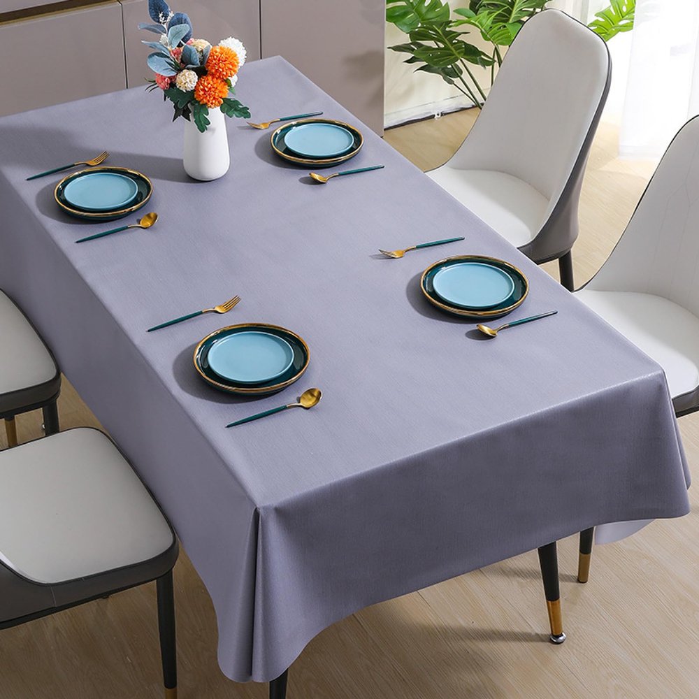 PVC Kitchen Tablecloth, Easy-Care Waterproof Oilcloth, Light Gray, 140 x 180 cm
