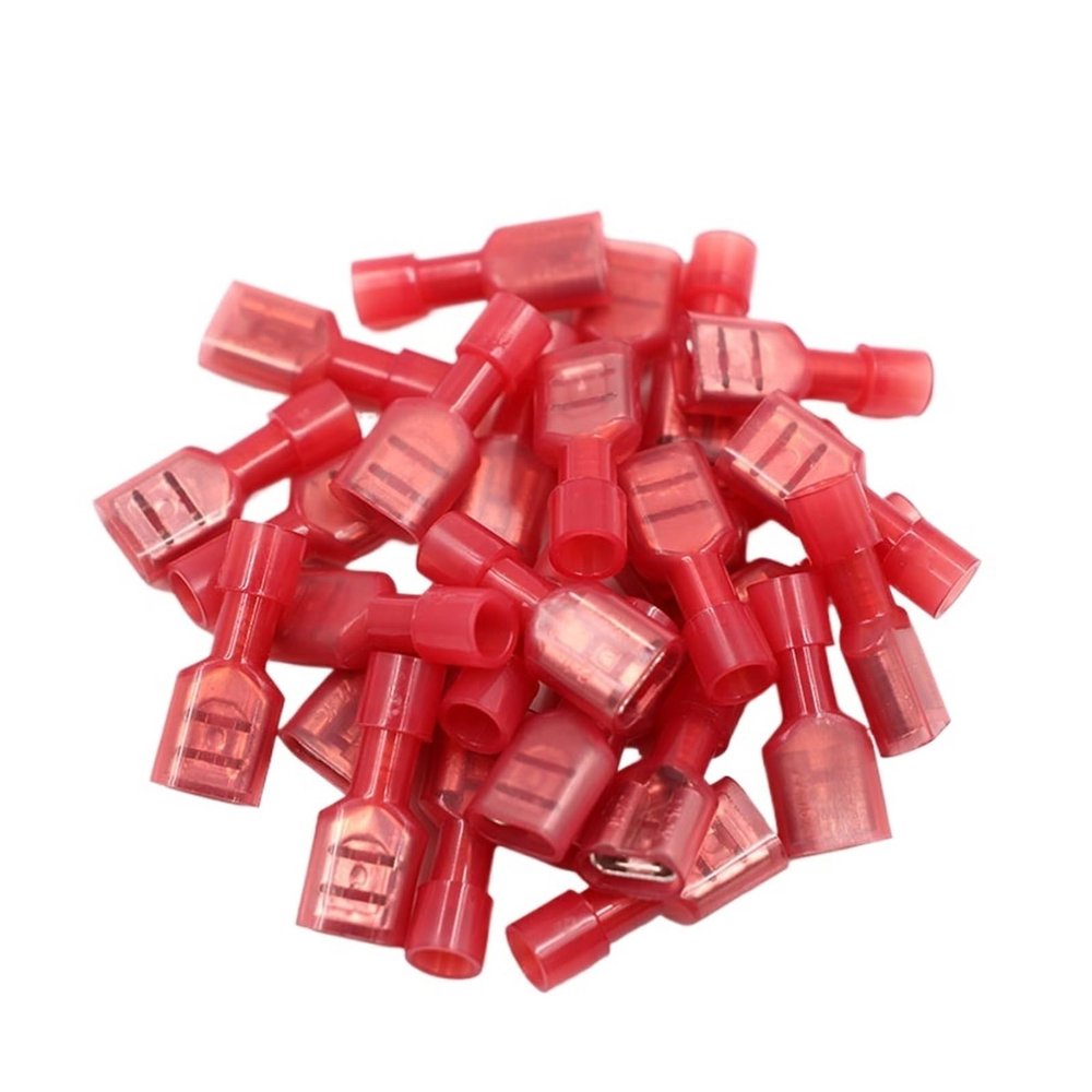 PQYSMVVG FDFN1.25-250/FDFN1-250 Brass Female Insulated Spade Connector, 100-Piece Set, 0.5–1.5 mm² (22–16 AWG)