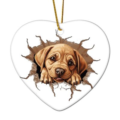 Peeking Labrador Bulldog Christmas Ornament, Custom Ceramic Heart