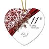 2024 Christmas Ornament, 11th Wedding Anniversary Keepsake, Just Married Crystal Flower, White Ceramic Heart, 3 in view 1