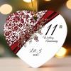 2024 Christmas Ornament, 11th Wedding Anniversary Keepsake, Just Married Crystal Flower, White Ceramic Heart, 3 in view 2