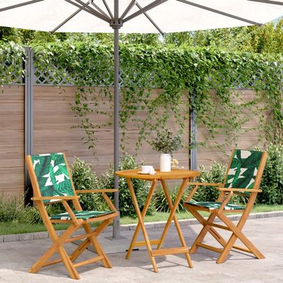 Xichuzi 3-Piece Bistro Set with Leaf-Pattern Fabric and Solid Wood