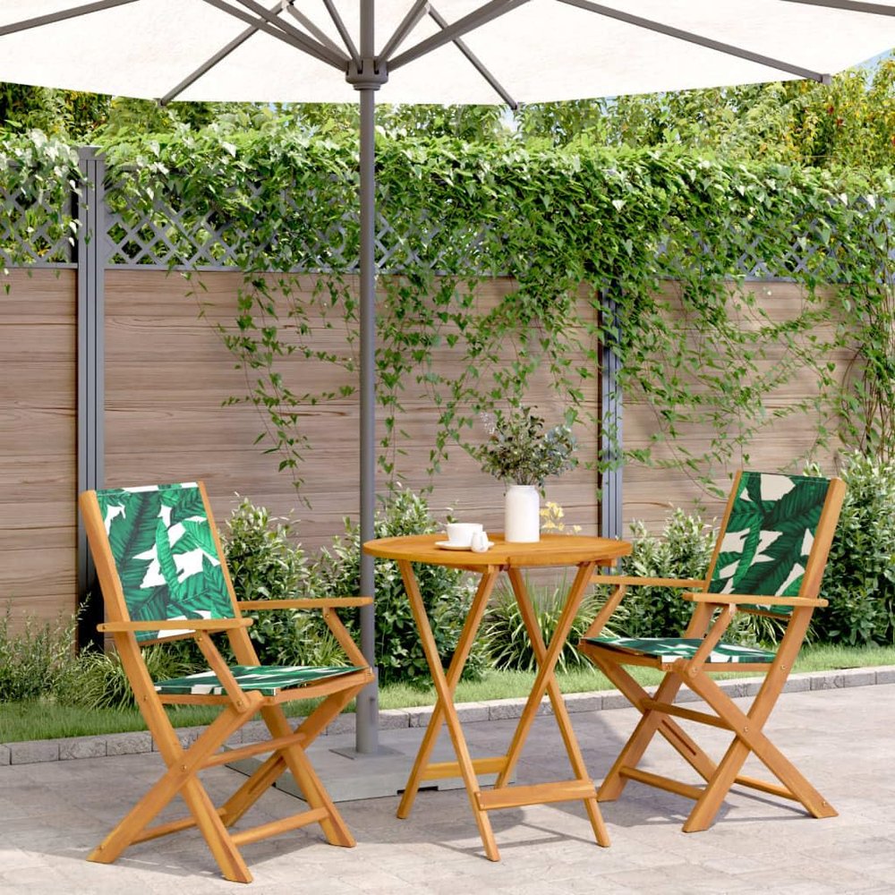 Xichuzi 3-Piece Bistro Set with Leaf-Pattern Fabric and Solid Wood