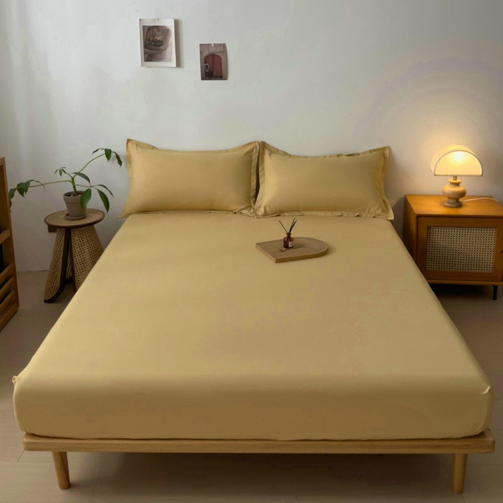 Stfery Cotton Fitted Sheet 200 x 150 cm, Solid Camel, Mattress Height 11–26 cm