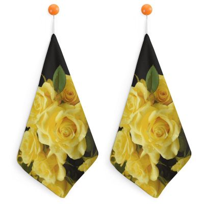 KLWQR Hand Towels with Yellow Roses, Microfiber, Absorbent, Soft, Decorative, 2-Pack