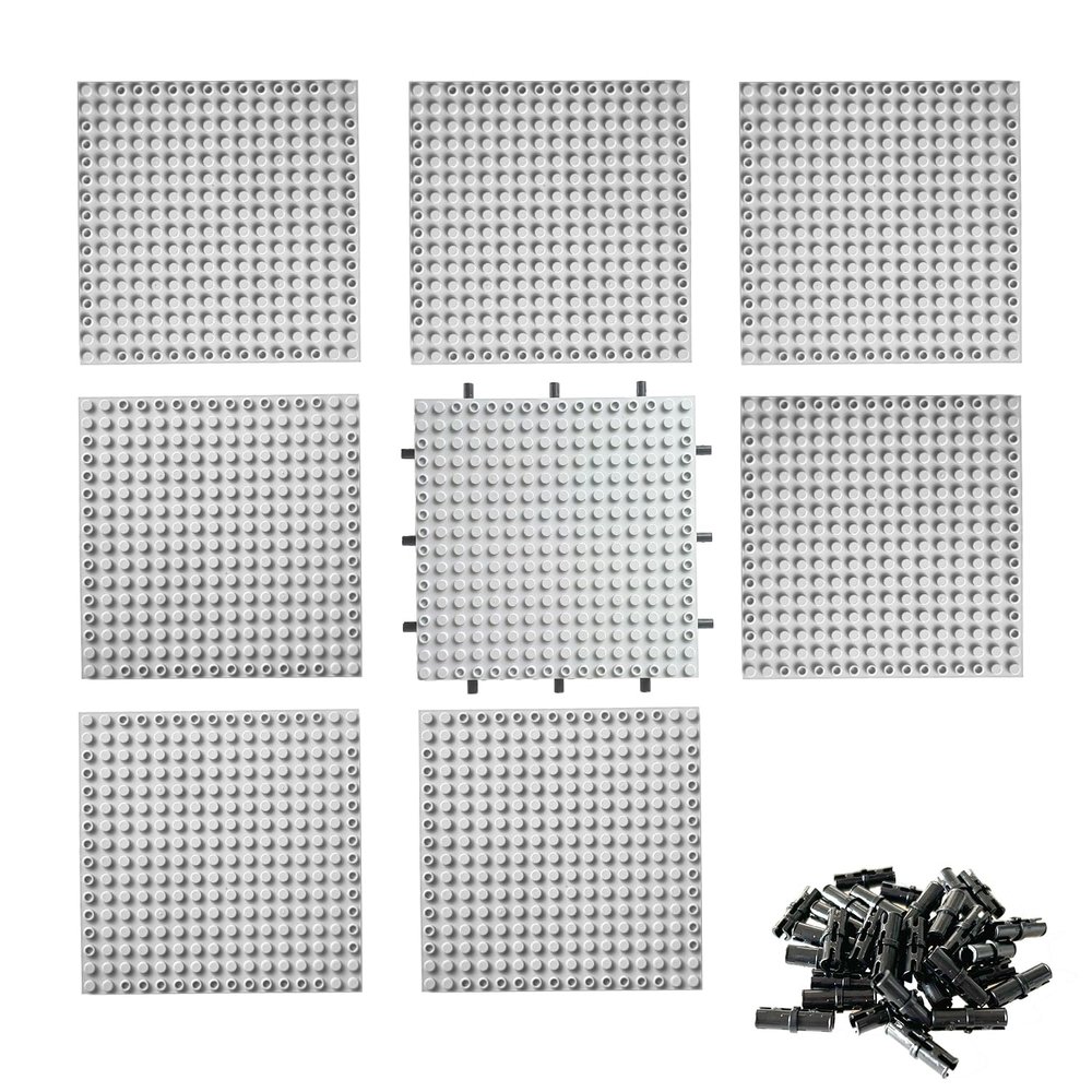 8-Piece Baseplate Multipack, Classic 16 x 16 Building Baseplates for Pixel Art and Wall Displays, Compatible with Major Building Block Brands (Gray)
